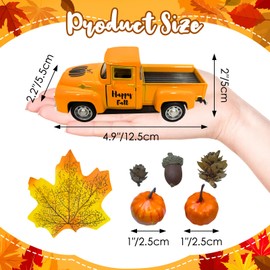 Fall Farm Truck Decor Mini Harvest Metal Truck with Fake Pumpkins Acorn Pine Cones Maple Leaf Vintage Farmhouse Pickup Truck Fall Tiered Tray Decor for Home Kitchen Table Thanksgiving Fall Decoration