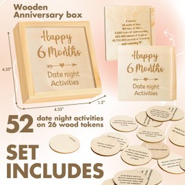 STOFINITY 6 Month Anniversary Wood Gifts for Boyfriend Girlfriend - 6 Month Anniversary Wooden Gift for Him Her, Happy 6 Months Wedding Marriage Relationship Gifts, Couple Game Date Night Box