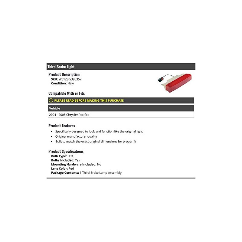 3rd Third Brake Light LED Lens with Bulbs - Compatible