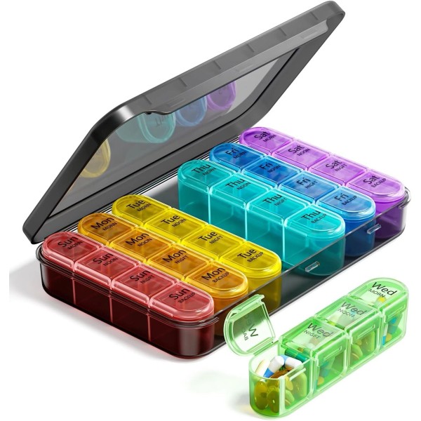 Odaro Weekly Pill Organizer 4 Times a Day, BPA Free