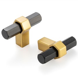ASKANO Black and Gold Cabinet Knobs, Hexagon Bar Cabinet Pulls AK1310 | Pack of 10, Modern Cabinet Handles, Solid Hardware for Kitchen Door Drawer Dresser Bathroom Vanity Cupboard, Size: 2 Inch