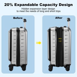 CENSIEN Expandable Carry On Luggage Airline Approved, 20 Inch Lightweight ABS+PC Hard Shell Suitcases with Front Pocket, Spinner Wheels, TSA Lock (Dark Gray, 1PC)