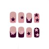 MERVF Square Press on Nails Medium Fake Nails Pink Purple