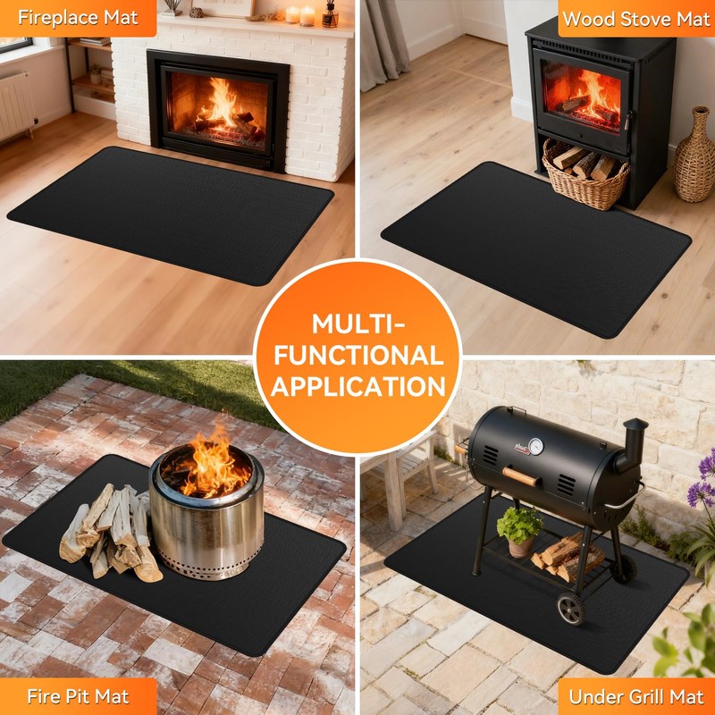 rumlick Fireplace Mat - 24"x42" Double-Sided Fireproof Waterpoof Hearth Rugs,
