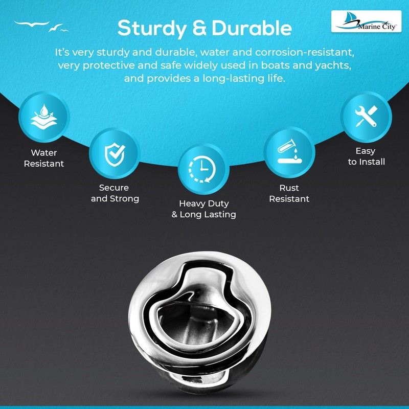 MARINE CITY Round Flush Pull Slam Latch, 316 Stainless Steel,