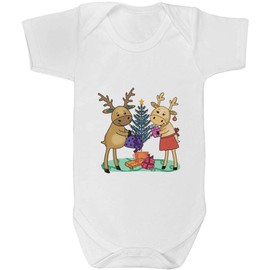 Azeeda 6-12 Month 'Mr & Mrs Reindeer With Christmas Gifts' Baby Grow/Bodysuit (GR00150061)