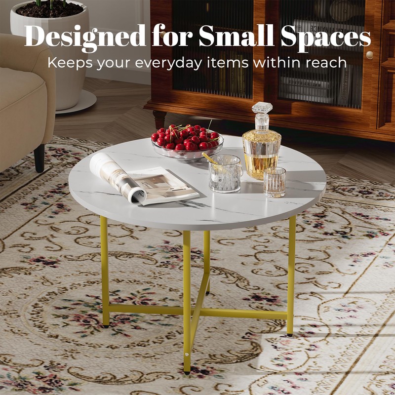 FAMIDGE Round Coffee Table, Small Coffee Tables for Living Room,