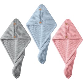 Toallas de Microfibra para Cabello Secado Rápido 3 Piezas Mediano para Uso Diario y Viaje en Colores Rosa Gris Azul