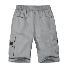 ELETOP Men's Cargo Shorts Elastic Waistband Drawstring Big and Tall Cotton Summer Casual Work Shorts A901 Silver Grey 3XL