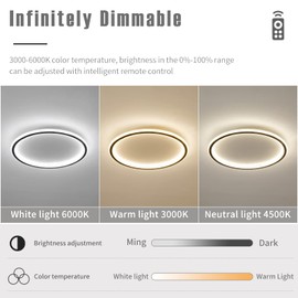 19.68 Inch Flush Mount Ceiling Light, 40-60W Round LED Ceiling Light Fixtures, Thin Modern Ceiling Lamp, Close to Ceiling Lights for Bedroom, Kitchen, Living Room, 3 Color Temperature Selectable