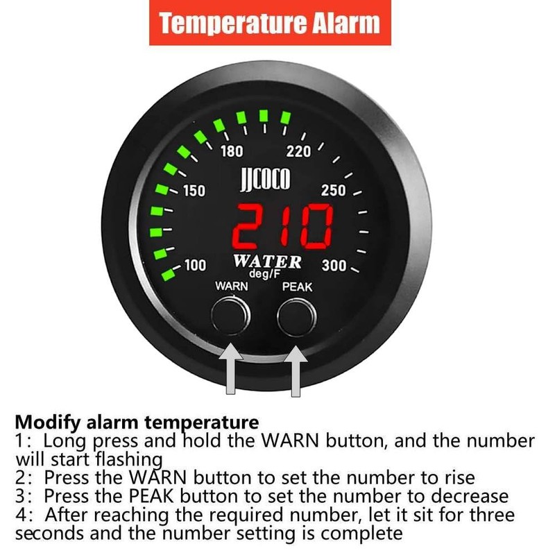 ZHSYMX Universal 52mm Water Temperature Gauge with Alarm and 1/8
