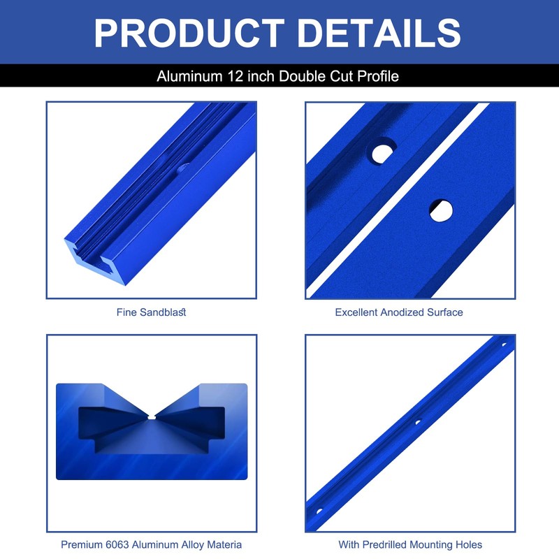 Seekliny T Tracks Woodworking Aluminum 12 inch Blue 4 Pack