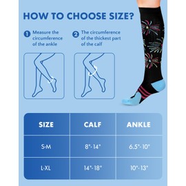 JMHACHY 2Packs Compression Socks for Women - 15-20 mmHg Graduated Support for Circulation, Knee High for Nurses, Athletes, Travel, Lips-Fireworks, L/XL