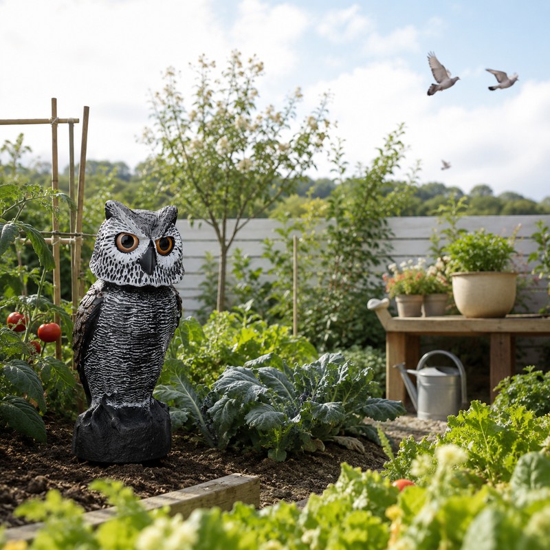 Owl Decoy for Bird Deterrent – Shake Head Garden Scarecrow