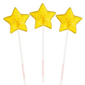 Sparko Sweets Sparkly Yellow Star Lollipops, White Peach Flavor, 2" Diameter, 24 Handcrafted Pieces, Made in USA, 1.5 lbs - Ideal for Candy Bouquets, Party Favors, and Event Centerpieces