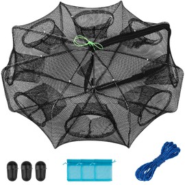 QualyQualy Fishing Bait Trap Crab Net Fishing Trap for Minnow/Crab/Shrimp/Crawdad with Rope, 6/8/10 Holes Large Space Fishing Net (8 Holes - 1 Pcs, 27.6 * 10'')