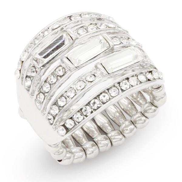Lavencious 5 Rows Design with Crystals Stretch Rings Statement Rings