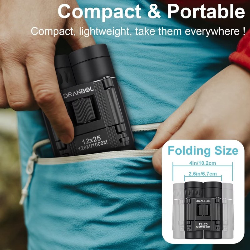 DRANBOL 12X25 Mini Pocket Binoculars for Adults Kids, Small Compact