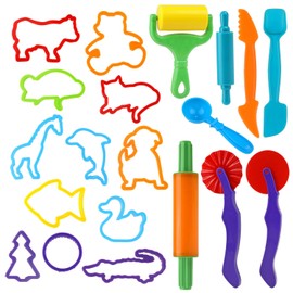 Kneading Tool Dough Accessories Animal Shape, 20 Pieces Clay Dough Plasticine Tools Dough Tool Cookie Cutters Children, Kitchen Toy Modelling Tool Kneading Tool Set Gift (Random Colours)