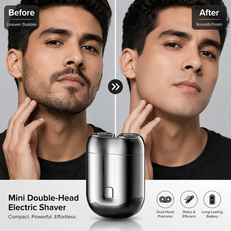 Mini Electric Shaver for Travel – USB Rechargeable Double-Head Razor