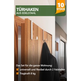 Door Hooks – Set of 10, White – Made in Germany Hooks without Drilling – Can be Used Individually – Clothes Hooks Bring Discreet Order to Your Home