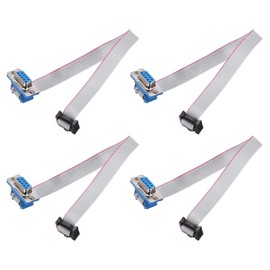 sourcing map 4 Pcs IDC Flat Ribbon Cable, 2.54mm Pitch 11.3mm Width 20cm Long 10 Pin Female DB9 to FC-10 Flat Ribbon Connector Jumper Wire for PC, LED Displays