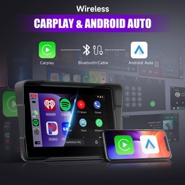 Rimoody 7 Inch Motorcycle Carplay Screen with Wireless Carplay Android Auto for Car, IP67 Waterproof Touchscreen, Bluetooth, GPS Navigation, EQ, Mirror Link, Voice Control