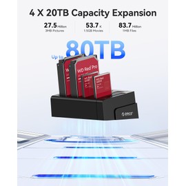 ORICO 4 Bay External Hard Drive Docking Station USB 3.0 to SATA I/II/III for 2.5''/3.5'' HDD SSD with Hard Drive Clone Function Slope Design Support UASP [4 x 20TB]-6648US3