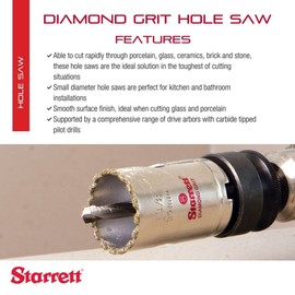 Starrett Diamond Grit Hole Saw - Ideal for Drilling Small Diameter Holes - 5-1/2" Diameter, 1-5/8" Cutting Depth, 5/8-18 Thread Size, A2/A10 Arbor Type, Silver - KD0512-N
