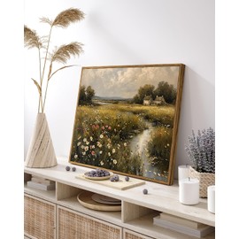 MTFBWY Vintage Wildflower Landscape Wall Art Framed, Nature Farmhouse Canvas Wall Art Prints, Floral Rustic Cottagecore Pictures Decor, for Bedroom Living Room Bathroom 36L x 24W