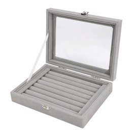 Velvet Jewellery Box Jewellery Organiser for Ring Earrings Necklace Jewellery Display Box Storage Box Jewellery Display Case with Lid for Women Girls Grey