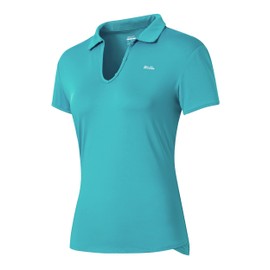 Willit Women's Tennis Shirts Quick Dry Golf Polo Shirts Short Sleeve Active Workout Shirts UPF 50+ Running Tops Aqua XL