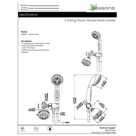 Seasons 534892 Fixed & Handheld Showerhead Design Combo w solid brass 2way diver