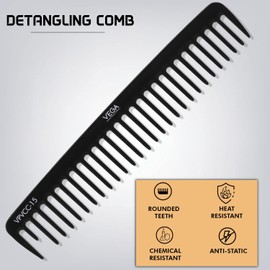 Vega Professional Detangling Comb (Carbon Anti-Static Black Line Hair Comb)(VPVCC-15)