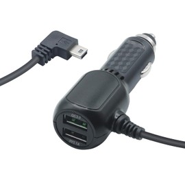 Maixbomr Dash Cam Mini USB Power Cable, Right Angle 90 Degree Mini USB with Dual USB Port Fast Power Supply, for 12V-24V Car and Truck Dash Cam, GPS Navigator, MP3 Player and Other USB Devices