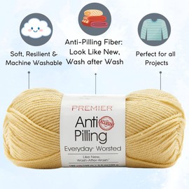 Premier Yarns Everyday Anti-Pilling Solid Butter DN100-88 (6-Skeins - Same Dye Lot) #4 Worsted Weight Acrylic Yarn for Crocheting and Knitting with Project Bag