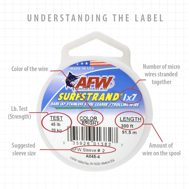 American Fishing Wire Surfstrand Bare 1x7 Stainless Steel Leader Wire,
