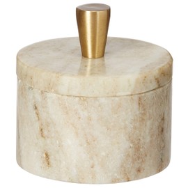 Queenza Brown Marble Salt Cellar with Lid and Premium Brass Knob