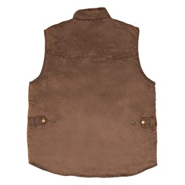 Driver Clothing Co. Men's Heavy Gauge Poly Canvas Utility Work Vest with Soft Flannel Lining and Wax Oil Weather Resistant Finish | 5 Outer Pockets and 3 Inner Pockets | Distressed Brown | X-Large