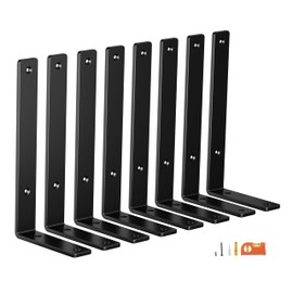 NEODROP 8-Pack 8 Inch Heavy Duty Shelf Brackets, Premium Floating L Bracket for Wall, Kitchen, Mantel Shelves Support | Quarter Inch (1/4") Thick | Black Powder Coated Steel