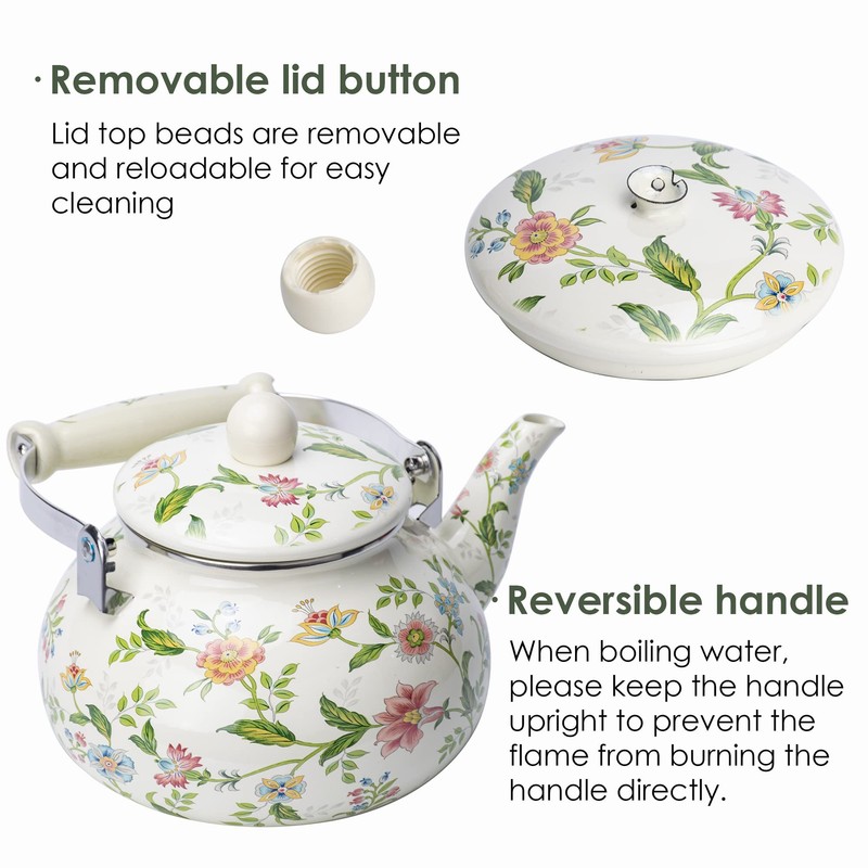OLYTARU Enamel Teapot floral,Large Porcelain Enameled Teakettle,Colorful Water Tea Kettle