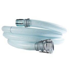 Suction Pump Water Hose with Pump Threads/Camlock - Made in the USA - White/Clear Trash Pump Hose - 2" x 20'