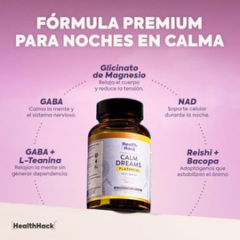 Magnesio Glicinato con GABA, 5-HTP, L-Teanina, NAD, Reishi, Bacopa y Ginseng Coreano | Suplemento Relajación Nocturna sin Melatonina | 60 Cápsulas Veg