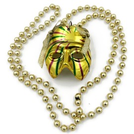 Gold Color Mask with PGG Trim & Ribbons Mardi Gras Bead Necklace New Orleans