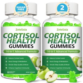 Zetelixia Cortisol Gummies, Cortisol Supplements for Women, Cortisol Reducer with Ashwagandha, Rhodiola Rosea, Magnesium, L-theanine for Relaxation, Zzz, Cognition, Apple Flavor, 120Cts