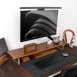 ROCDEER Bamboo Monitor Stand Riser with Acrylic Legs for Desk, 31.5 Inches Desktop Shelf Supports for PC Computer Monitor, Laptops, Printer, Speakers (Brown)