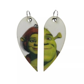 AllTru2U Shrek and Fiona Matching Heart Necklaces Keyrings or Earrings | Couples Gift