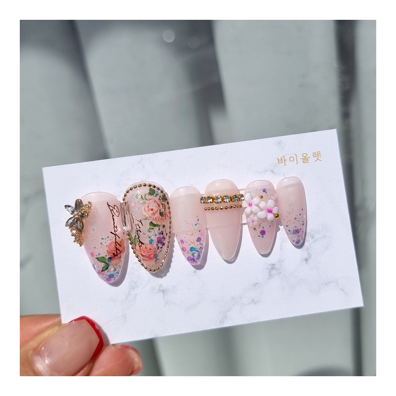 Rose Garden Handmade Nail Tips - Long Square / 장미