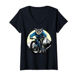 Womens Owl Mountain Biker V-Neck T-Shirt