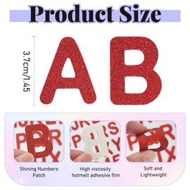 72 Pcs Glitter Iron-on Letters and Numbers Patch, Alphabet Embroidered Patch A-Z, Numbers 0-9 for Jackets, Backpacks, Hats and Shirts- Red